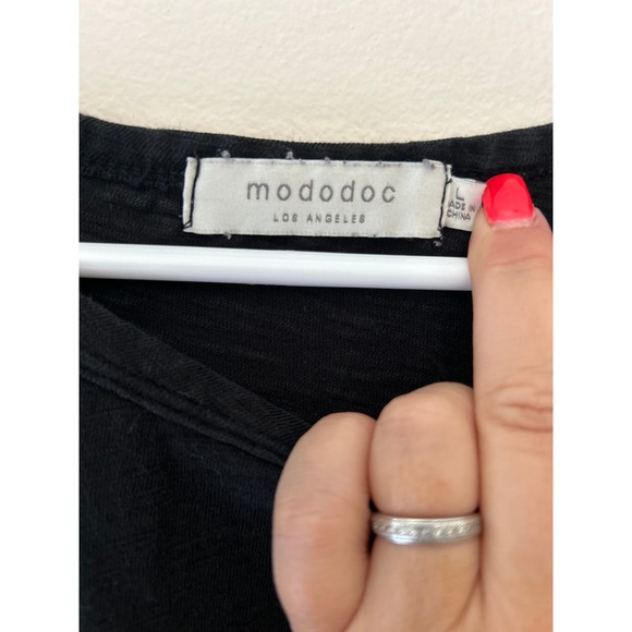 Mododoc Los Angeles Black T-Shirt Dress Midi Length With Knot Pockets - Picture 5 of 6